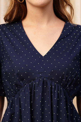 Detail of Hidden Feeding Zips & Pockets on All Over Printed Concealed Zip Feeding Maternity Dress for Breastfeeding