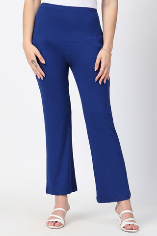 Royal Blue Flared Pants hem; flared opening ensures room at the ankle.