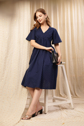 Back View of All Over Printed Concealed Zip Feeding Maternity Dress - Flattering Silhouette for Pregnancy