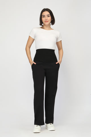 Laya Ribbed Band Maternity Pant - Black