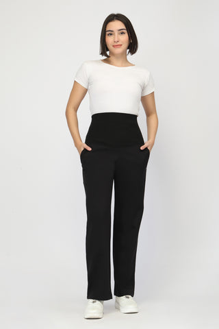 Laya Ribbed Band Maternity Pant - Black