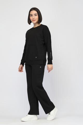 Laya Maternity Sweatshirt & Ribbed Pant Set - Black