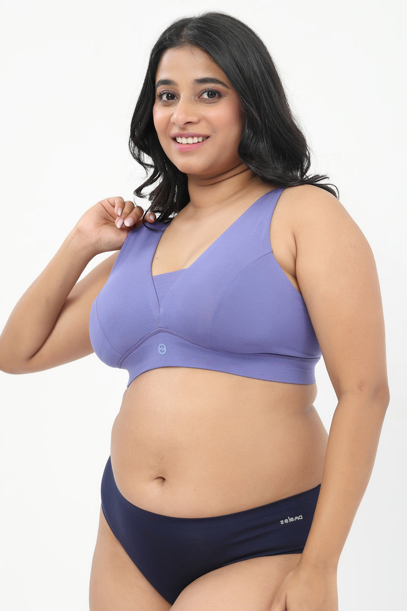Fixed Padded Modal Maternity Bra with Support - Royal Blue