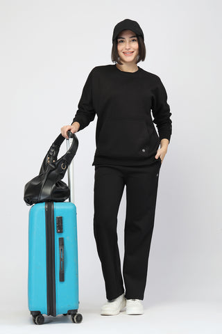 Laya Maternity Sweatshirt & Ribbed Pant Set - Black