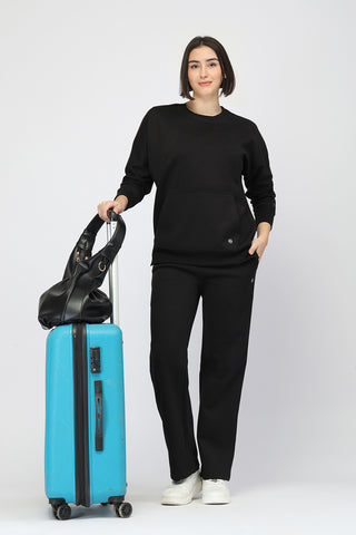 Laya Maternity Sweatshirt & Ribbed Pant Set - Black