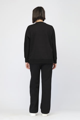 Laya Maternity Sweatshirt & Ribbed Pant Set - Black