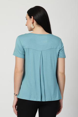 Close-up of light-sea-green Maternity Tops showing Zipless for easy nursing access.