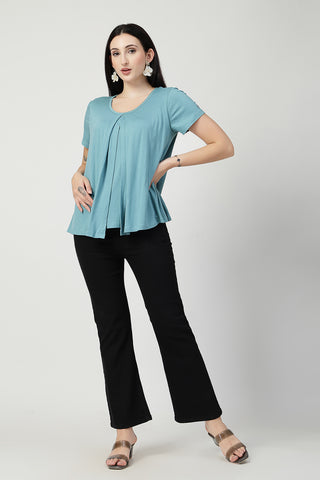 Close-up texture of Sea Green Front & Back Pleated Zipless Nursing Top in light-sea-green, showing the soft Viscose fabric.