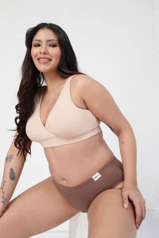 Sera Broad Rib Mid Rise Hipster Pack of 3 - (Blush, Mocha, Black)