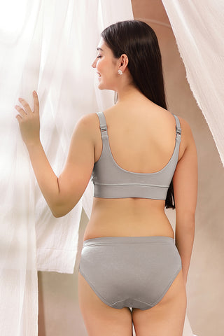 247 Pack Of 3 Extra Support Cotton Feeding Bra with Adjuster - (Light Grey, Dark Skin, Navy)
