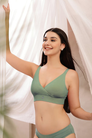 247 Extra Support Cotton Feeding Bra with Adjuster - Medium Green