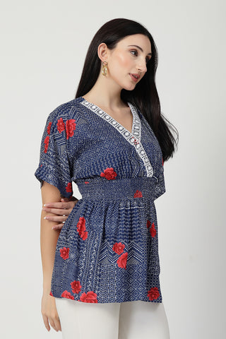 Interior view of Floral Rayon Top with Zipless Feeding showing Zipless.