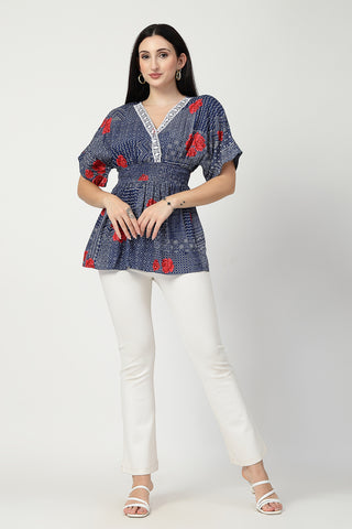 Side or angle view of Floral Rayon Top with Zipless Feeding showing the Maternity Tops silhouette and fit.