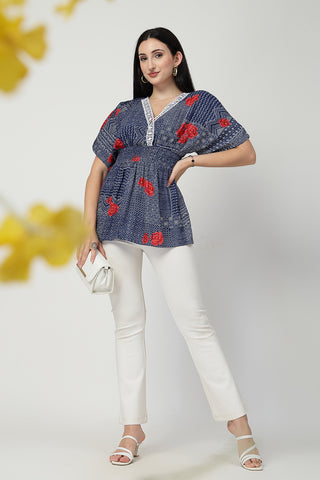 Floral Rayon Top with Zipless Feeding shown from alternate angle, highlighting comfort for all-day wear.