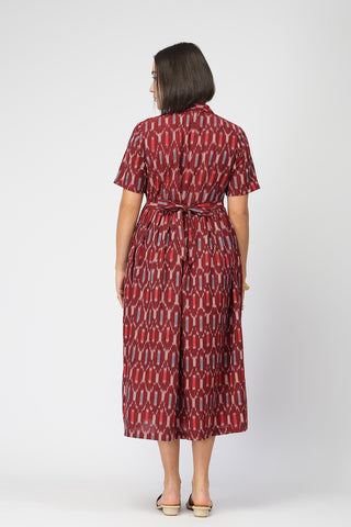 Ikat Zipless Feeding Lapel Dress - Maroon