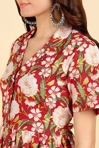 Red Floral Printed Zipless Feeding Kurti