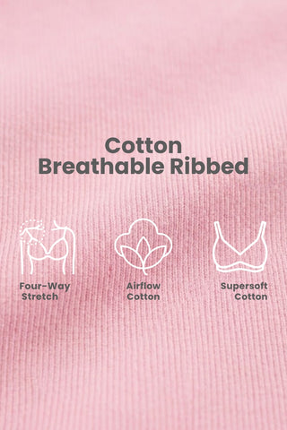 Lira Ribbed Cotton Nursing Padded Bra - Baby Pink