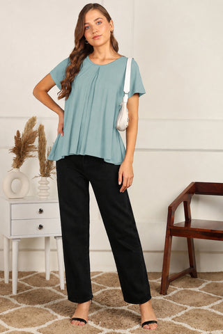 Sage Green Front & Back Pleated Zipless Nursing Top