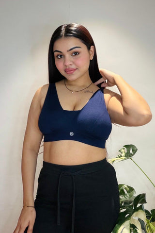 Fixed Padded Modal Maternity Feeding Bra with Support - Navy