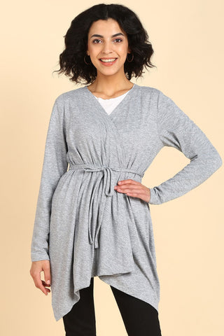 Light Grey Full Coverage Easy-Feeding Maternity Duster - House Of Zelena™