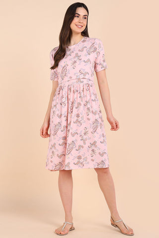 Peach Maternity Zipless Feeding Dress