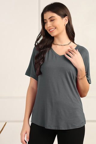 Charcoal Grey Maternity Nursing Top & Shorts Set