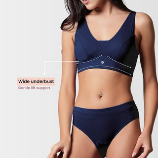 Fixed Padded Modal Maternity Feeding Bra with Support - Navy