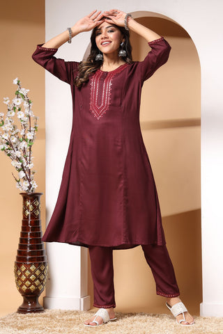 Majestic Maroon Maternity Feeding Kurta Set