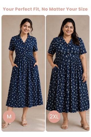 Floral Printed Zipless Feeding Dress - Dusty Blue