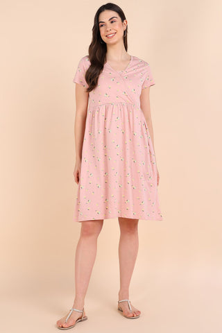 Light Pink Maternity Zipless Feeding Dress - House Of Zelena™