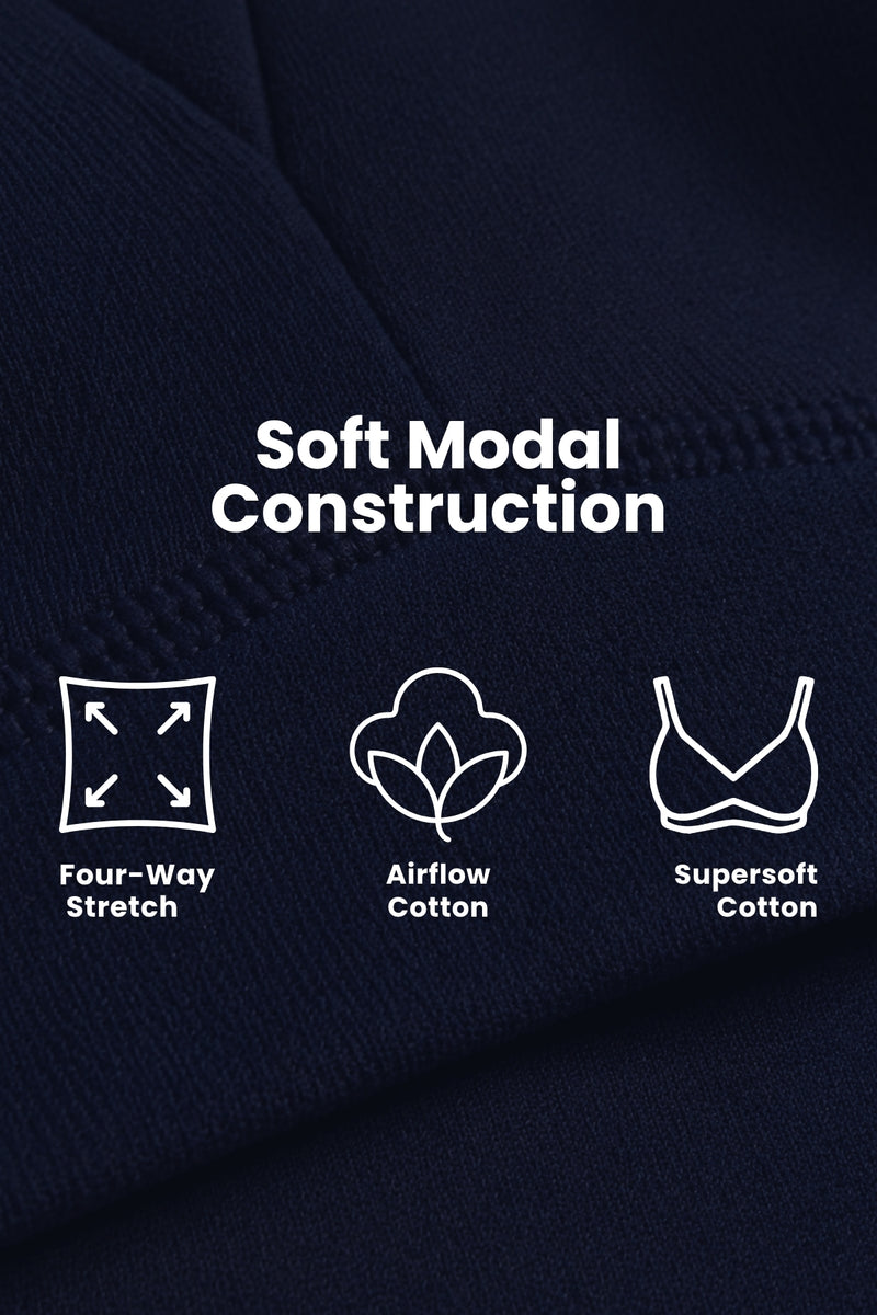 Fixed Padded Modal Maternity Bra with Support - Navy