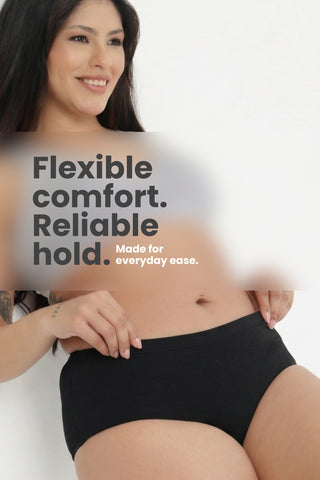 High-Waist Cotton Comfort Hipster (Pack of 3) (Black, Blush & Grey Melange)