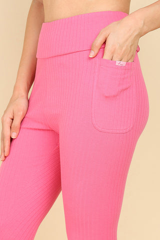 All Over Ribbed Cotton Pink Mom Legging
