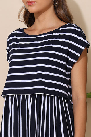 Black 100% Soft Cotton Zipless Maternity Feeding Dress - House Of Zelena™