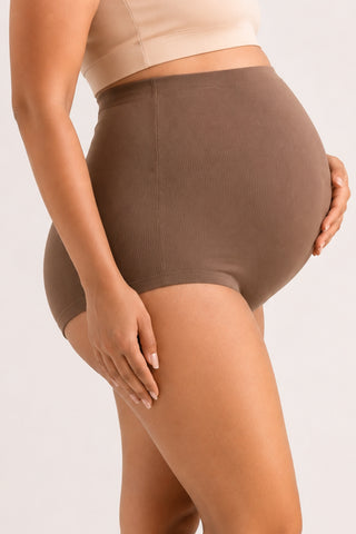 Pregnancy Panty – Over-the-Belly (Rib Textured) - (Pack Of 4) (Brown, Rose Gold & Mist)