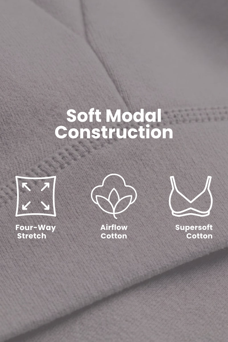 Fixed Padded Modal Maternity Bra with Support - Steel Grey