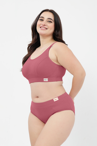 Riva Fine Rib Bra & Mid Rise Panty Set - Blush