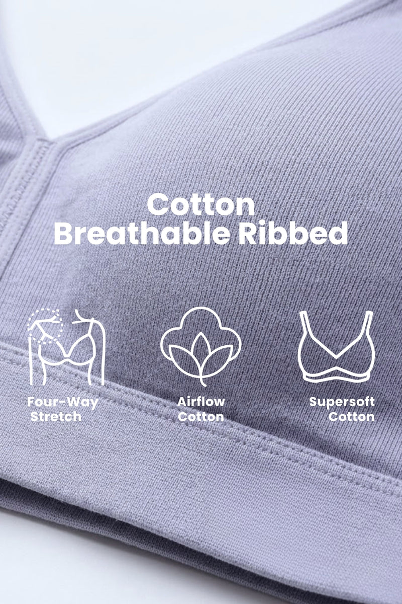 Lira Ribbed Cotton Nursing Padded Bra - M-Blue