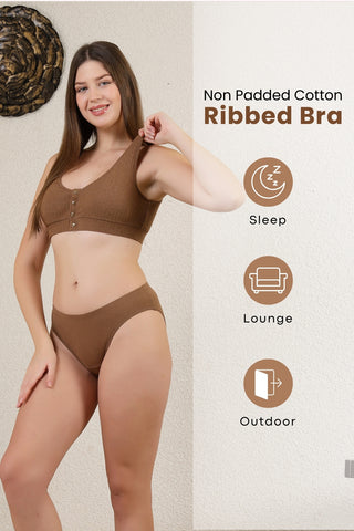 Ribbed Cotton Brown  Lounge Bra