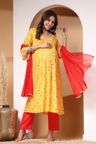 Sunshine Serenade Maternity and Feeding Friendly Kurta Set