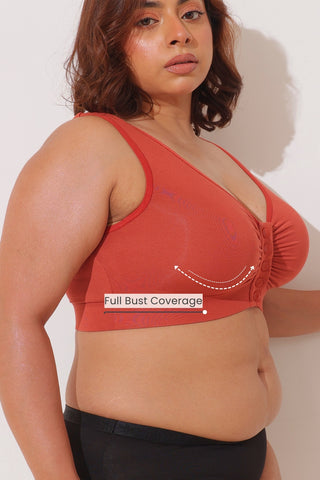 Ruched Modal Front-Open Bra with G-Hook - Rust