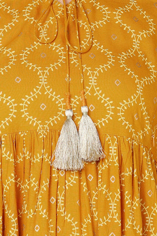 Mustard Yellow Maternity Dress with Pocket and Tassel Neckline