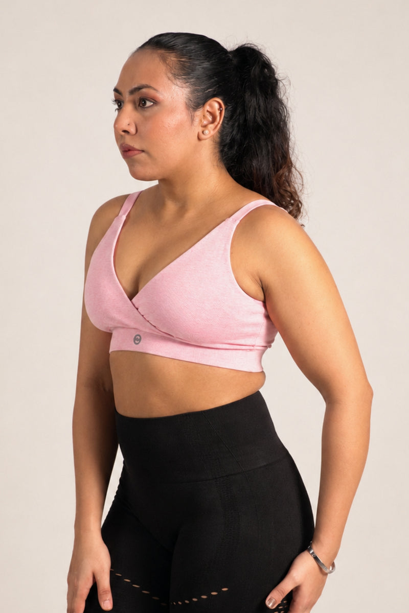 247 Extra Support Cotton Feeding Bra with Adjuster - Melange Pink