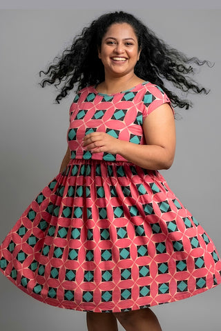 Red Geometric Print Maternity Zipless Feeding Dress