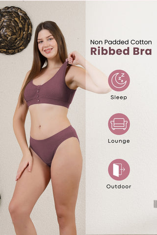 Ribbed Cotton Rosewood Lounge Bra