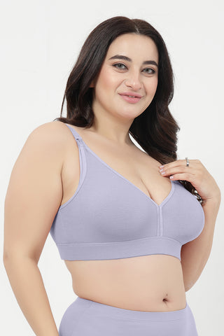 Lira Ribbed Cotton Nursing Padded Bra - M-Blue