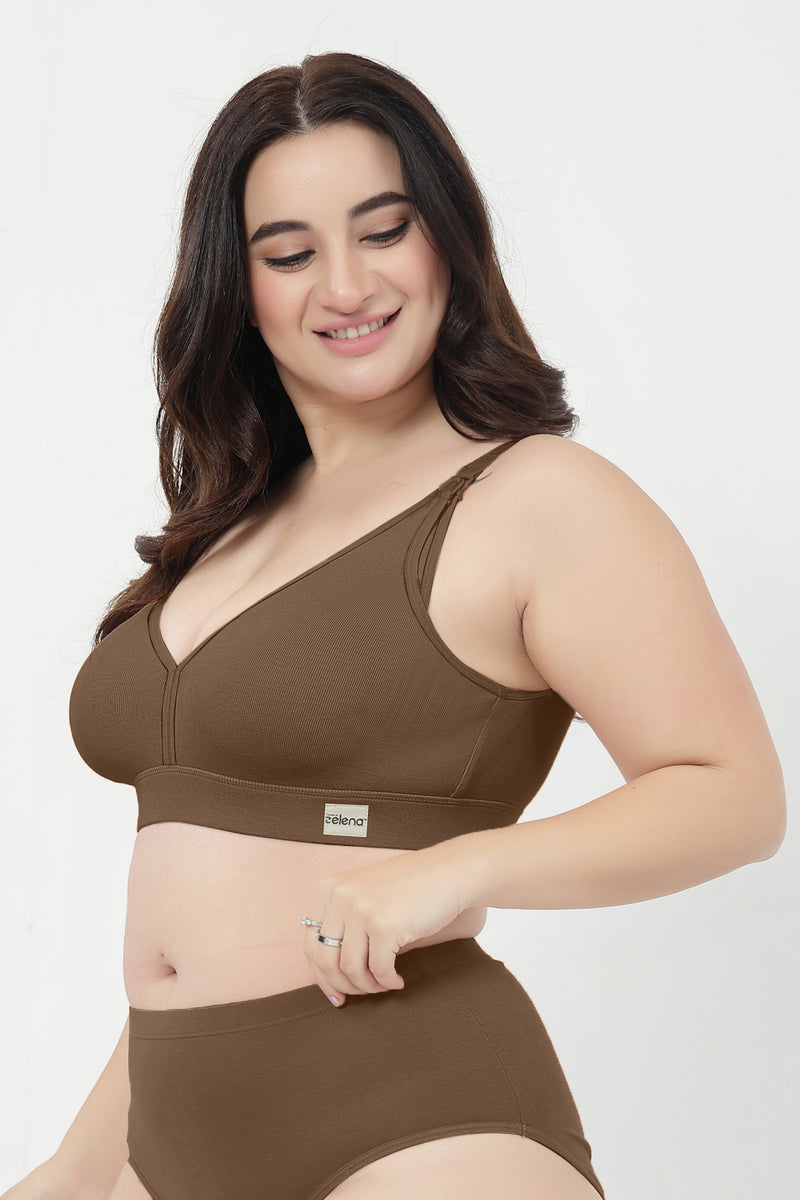 Lira Ribbed Cotton Nursing Padded Bra - Mocha