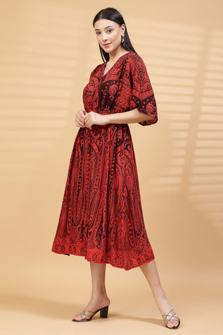 Red Paisley Print Maternity Feeding Dress