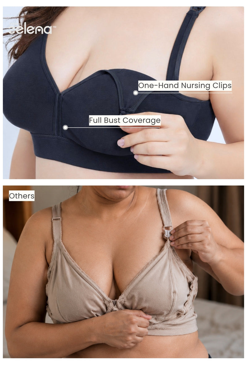 Lira Ribbed Cotton Nursing Padded Bra - Navy