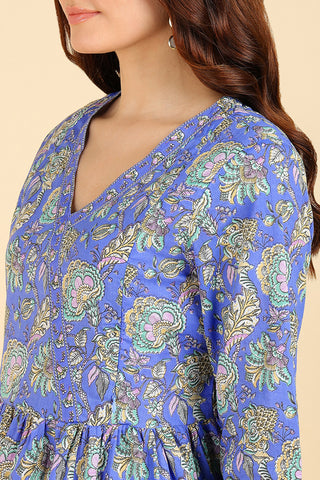 Blue Floral Printed Short Top for Feeding